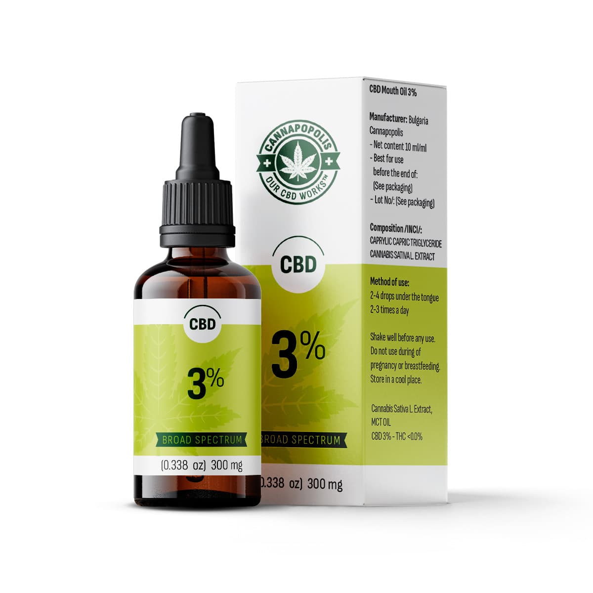 CBD olje Cannapopolis 3%, 300 mg CBD v 10 ml